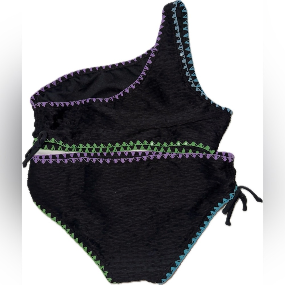 Lime Apple Girls Black Bikini with Colorful Trim Size 12 - Picture 2 of 4